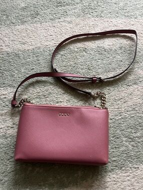 DKNY Rose Pink Leather Crossbody with Gold Chain